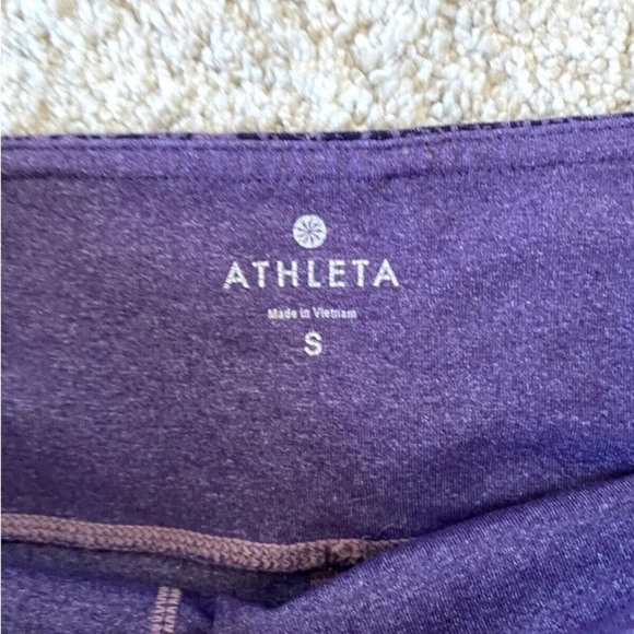 Lot of 2 Womens Athleta Size Small Printed Leggings Purple Crop Long Workout EUC - Picture 3 of 9